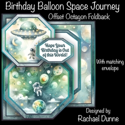Birthday Balloon Space Journey Offset Octagon Foldback Card