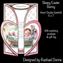 Sleepy Easter Bunny Heart Shaped Double Gatefold 5 x 7