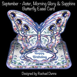 September - Aster, Morning Glory & Sapphire Butterfly Easel Card
