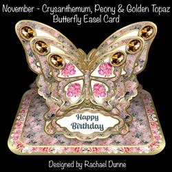 November, Chrysanthemum, Peony and Golden Topaz Butterfly Easel Card