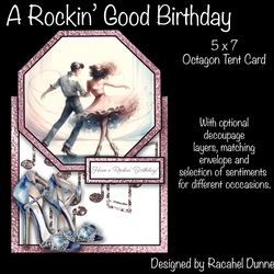 A Rockin Good Birthday! 5 x 7 Octagon Tent Card