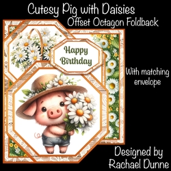 Cutesy Pig with Daisies Offset Octagon Foldback Card