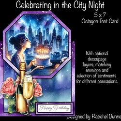 Celebrating in the City Night 5 x 7 Octagon Tent Card