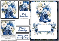 Blue Floral Boots Pyramid Front Card