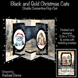Black and Gold Christmas Cats Double Concertina Pop-Out
