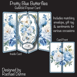 Pretty Blue Butterflies Gatefold Popout Card