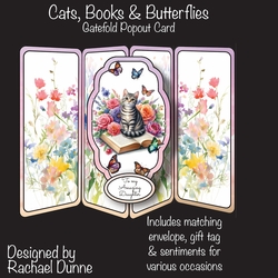 Cats Books and Butterflies Gatefold Popout Card
