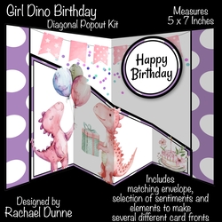 Girl Dino Birthday Diagonal Popout Card