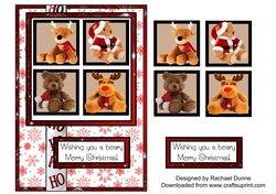 Bears in Squares with Stars and Red Snowflakes