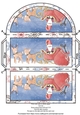 Santa and his reindeer with hand-drawn snowflake border