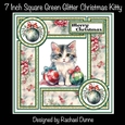 7 Inch Green Glitter Christmas Kitty