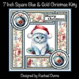 7 Inch blue and Gold Christmas Kitty