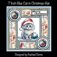 7 in Square Blue Cat in Christmas Hat