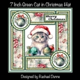 7 in Square Green Cat in Christmas Hat