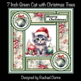 7 in Square Green Kitty with Christmas Trees
