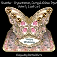 November, Chrysanthemum, Peony and Golden Topaz Butterfly Easel Card