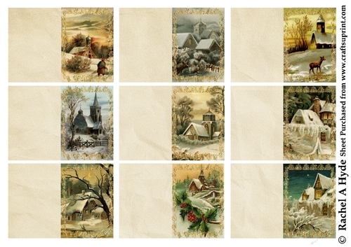 Vintage Christmas Winter Scenes Tag Sheet