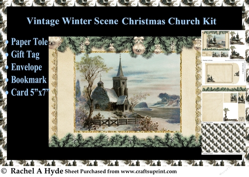 Vintage Christmas Church Winter Scene Kit