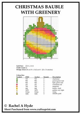 Christmas Bauble with Greenery Cross Stitch Card
