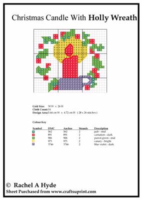 Christmas Candle with Holly Wreath Cross Stitch Card