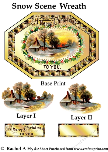 Snow Scene Wreath Paper Tole Sheet