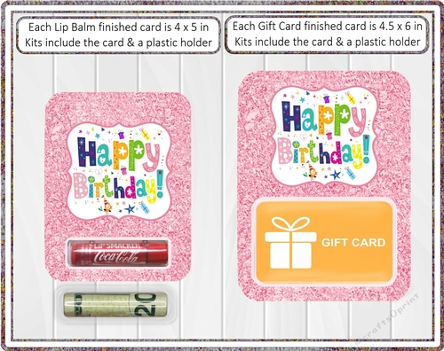 Money Holder Cards Birthday Pink Glitter PNG and Cutting Files