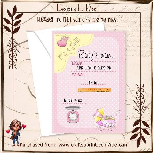 PS 2506 Baby Girl Announcement PNG & Printable Sheet