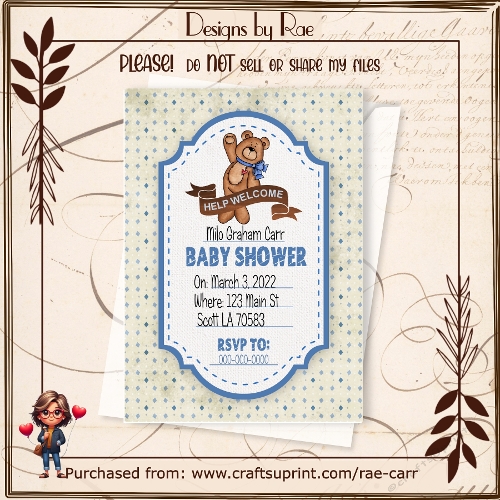 PS 2514 Baby Announcement Bear PNG & Printable Sheet
