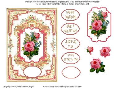 Ps009 Cabbage Roses Pink and Gold Frame Topper