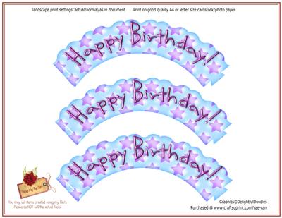 Ps027 Happy Birthday Stars Cupcake Wrapper *jpg*