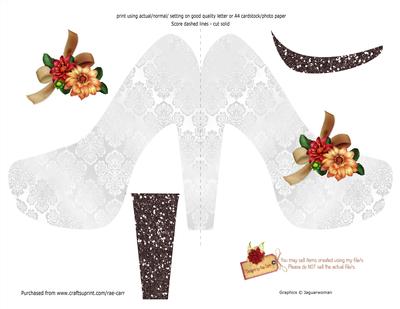 PS139 White Damask High Heel Shaped Card