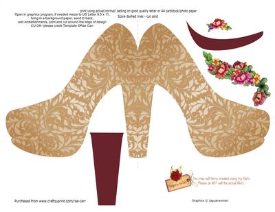 PS140 Gold Damask High Heel Shaped Card