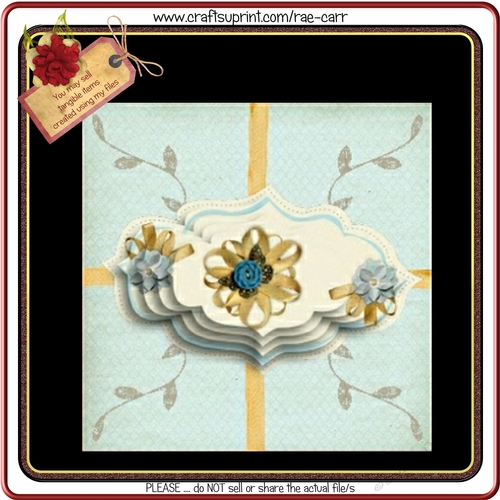 653 Ribbons Cream & Blue Topper  HAND and MACHINE Formats