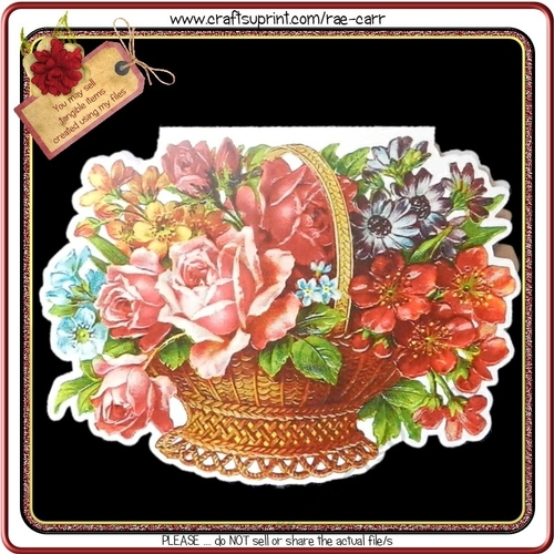 344 Basket of Flowers Shaped Card HAND and MACHINE Formats
