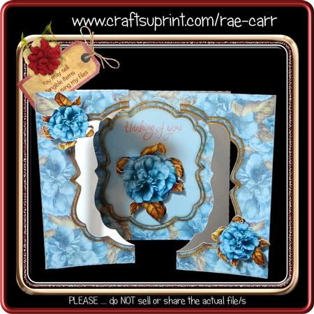 893 Blue Floral Double Fold Card 