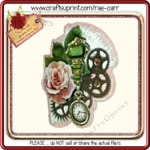 275 Shaped Steampunk Floral Card  HAND and MACHINE Formats