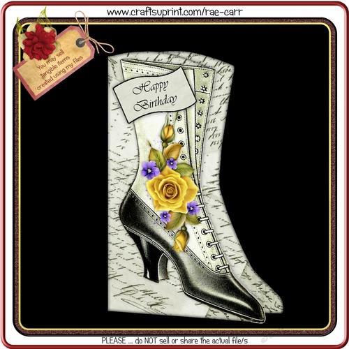 663 Vintage Black Boot Shaped Card 