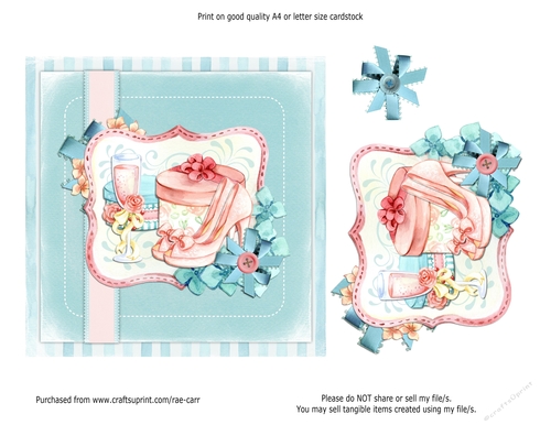 PS182 Blue Flowers and Feminine Accesories Card Front or Topper