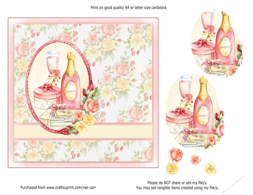 PS183 Roses, Champagne and Feminine Accesories Card Front or Topper