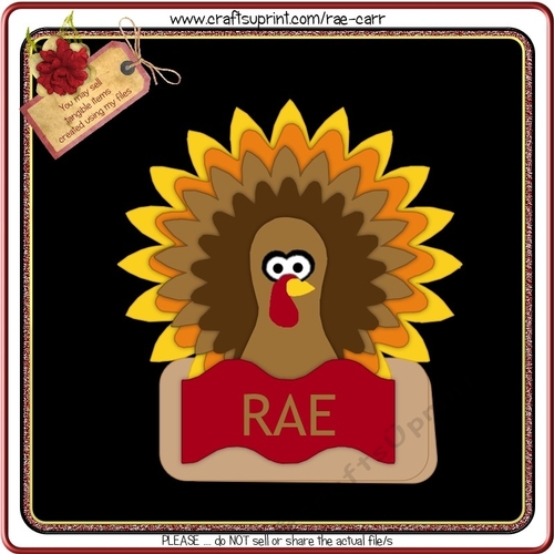 171 Turkey Name Card or Topper     Hand and MACHINE Formats