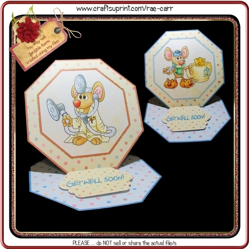 942 Dr and Sick Mouse Get Well Easels  HAND and MACHINE Formats