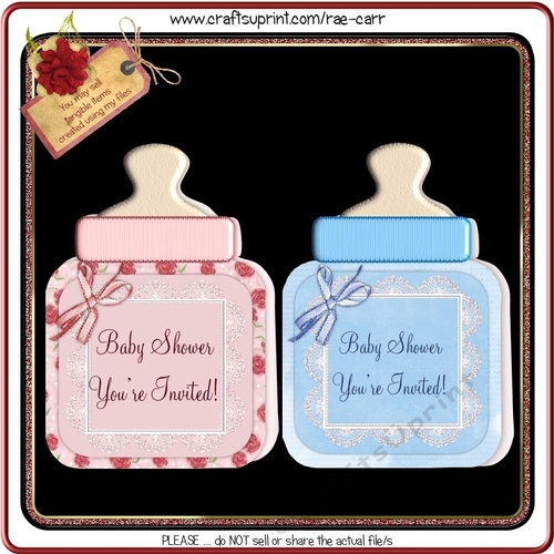 004 A Set of Baby Bottle Cards  HAND and MACHINE Formats
