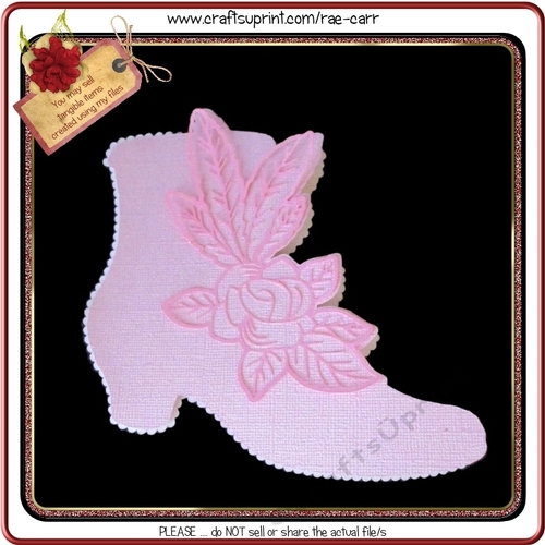 964 Ladies Boot and Roses Shaped Card 