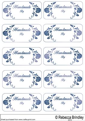 Labels Saying Handmade by in Blue