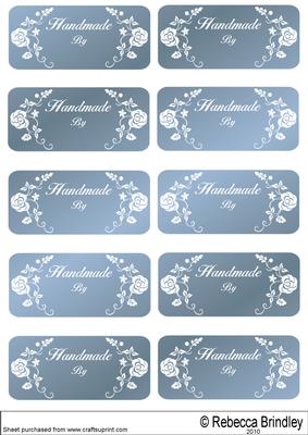 Solid Colour Labels Saying Handmade by in Blue