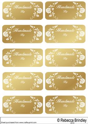 Solid Colour Labels Saying Handmade by in Gold
