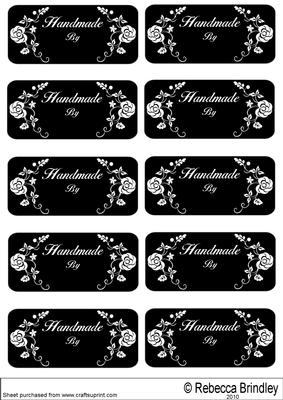 Solid Colour Labels Saying Handmade by in Black on White