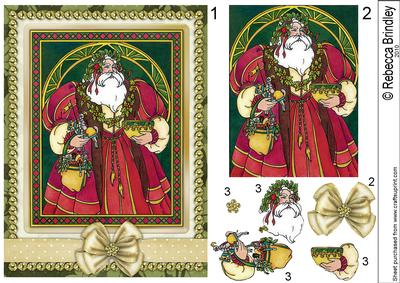 Vintage Santa of the Holly Bush Decoupage