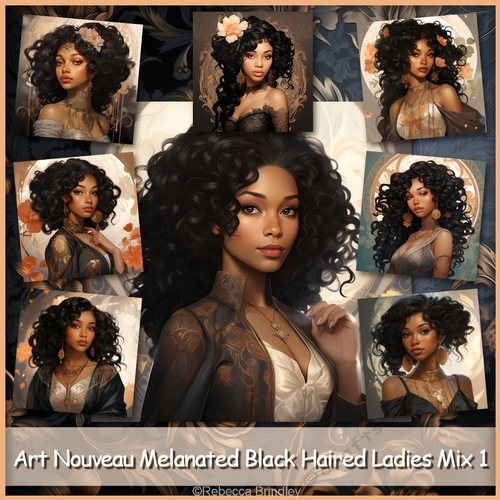 Art Nouveau Melanated Black Haired Ladies Mix 1