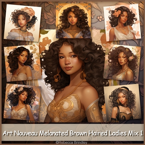 Art Nouveau Melanated Brown Haired Ladies Mix 1